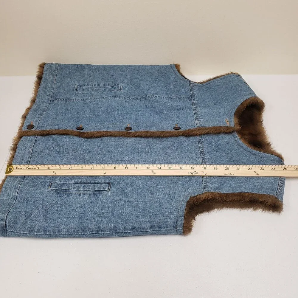 Denim & Co Womens Reversible Denim Vest Button Jacket Faux Fur Size Large - Picture 9 of 10